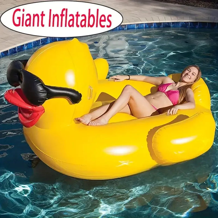 Giant Duck Inflatable Pool Float – Thickened Air Mattress Water Lounge Chair, for Swimming Pool & Beach Party, Yellow