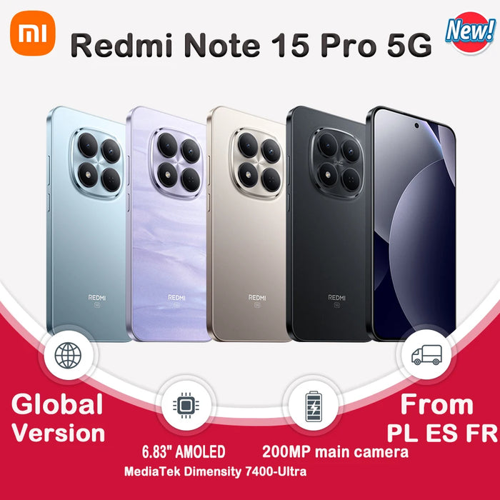 Xiaomi Redmi Note 15 Pro 5G – 6.8" 120Hz AMOLED, 200MP Camera, 6580mAh, 45W, NFC, IP68, 8GB+256GB / 12GB+512GB