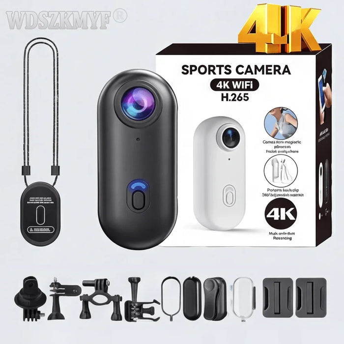 Mini 4K / 1080P WiFi Action Camera – 8MP, EIS, Night Vision, Waterproof, 800mAh, for Motorcycle, Bike, Vlog & Pet, Black or White, Optional 64GB