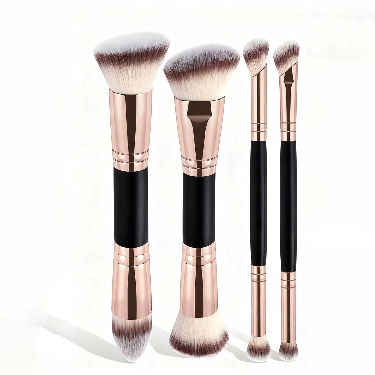4-Piece Basic Makeup Brush Set with Box – Dual-Ended, Wool Fiber, Foundation, Powder, Blush & Eyeshadow, Beginner & Travel, 4 Colors
