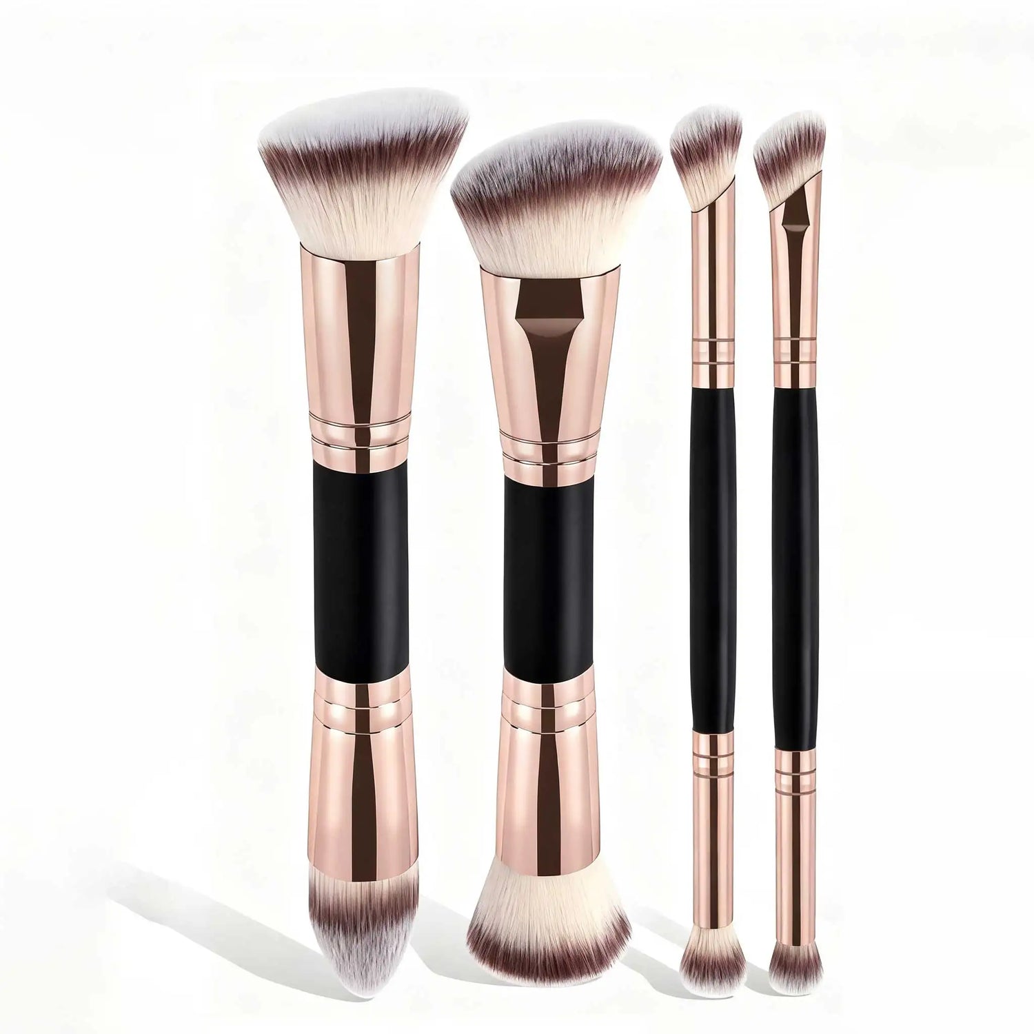 4-Piece Basic Makeup Brush Set with Box – Dual-Ended, Wool Fiber, Foundation, Powder, Blush & Eyeshadow, Beginner & Travel, 4 Colors