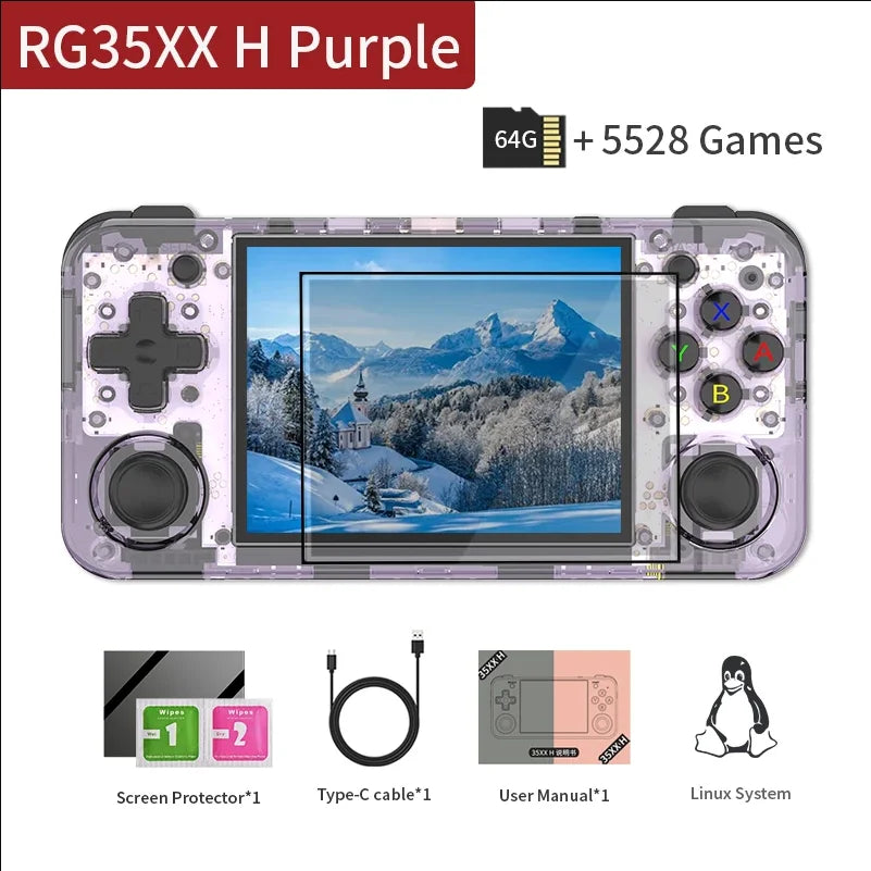 Anbernic RG35XX H Retro Handheld Game Console, 3.5 IPS Screen, 64G, 5000+ Games, Linux, Wi-Fi, HDMI, 3300mAh
