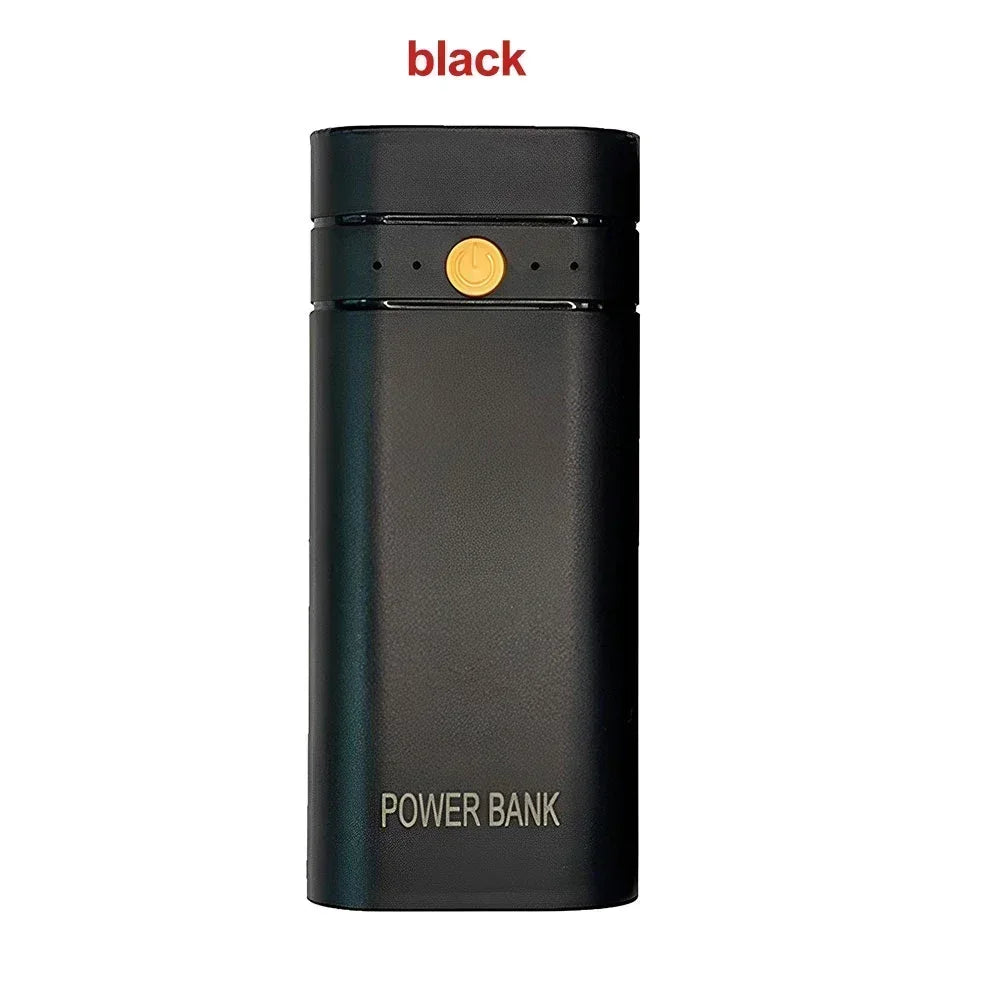 DIY Power Bank Case – 2x 18650 Batteries, 6000mAh, USB-C + USB-A, 5V/2A Input & Output, Portable Charger Shell, Black/White – Batteries Not Included