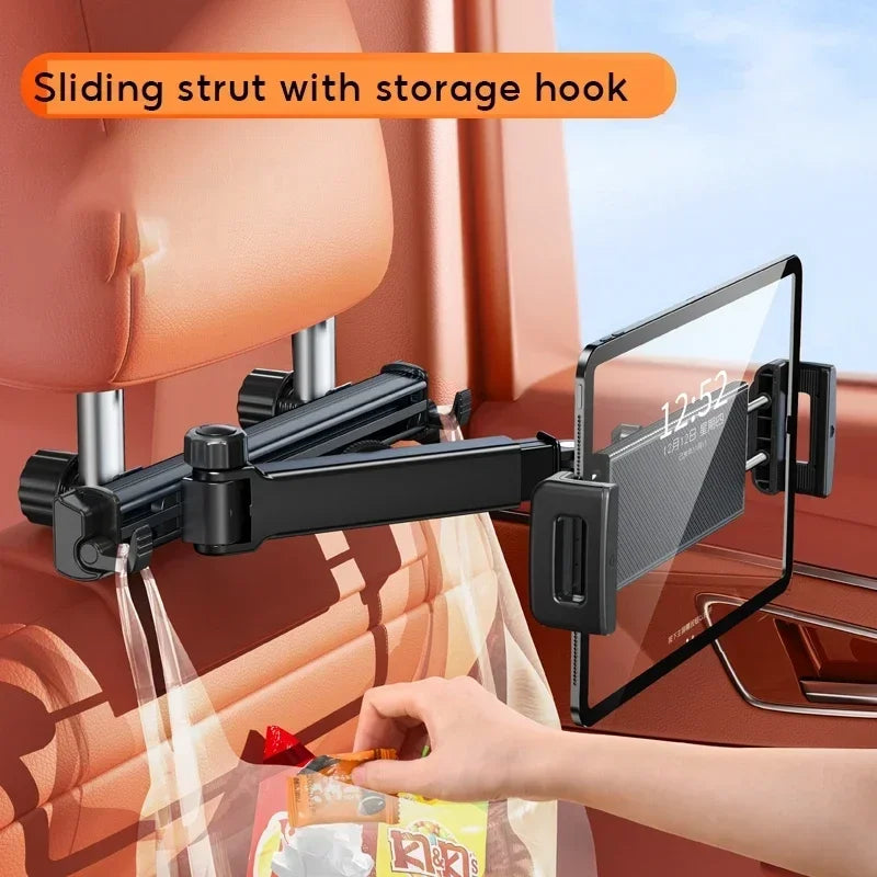 Hipacool Telescopic Car Headrest Phone & Tablet Holder – Adjustable Rotating Seat Back Mount for Devices 5.6–11.8 Inches