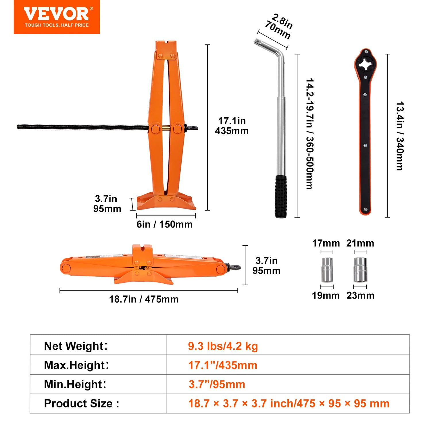 SucceBuy Scissor Jack 2.5 Ton Scissor Car Jack 3.7"-17.1" Lifting Range Scissor Lift Jack Portable Tire Jack for Car Truck SUV