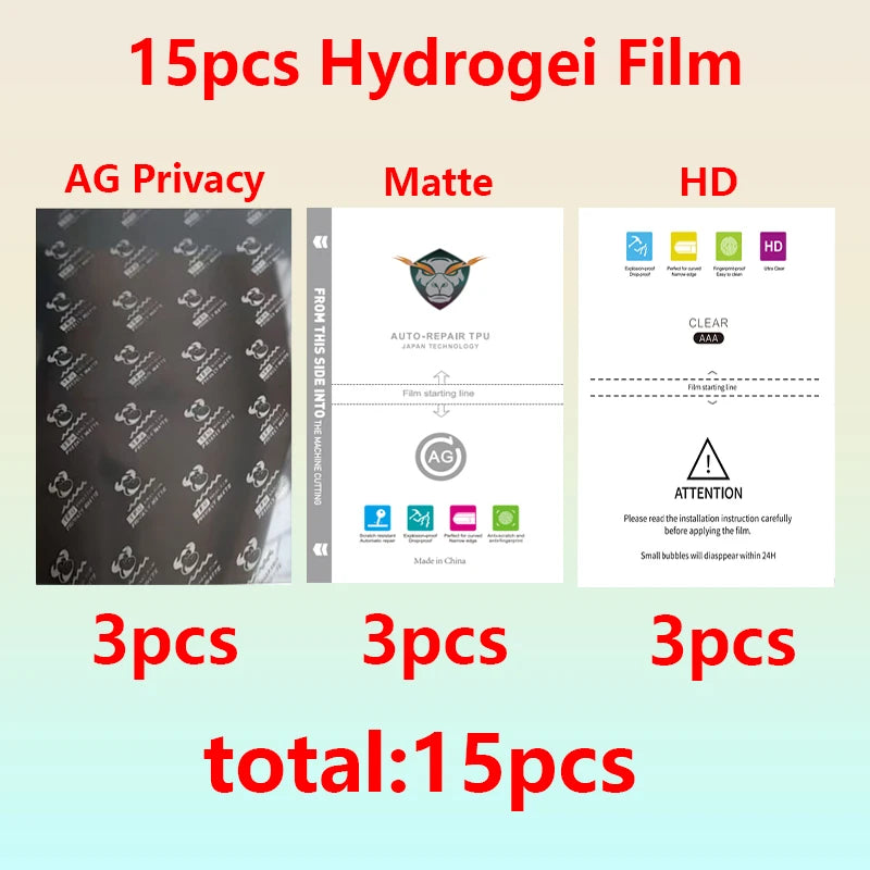 Universal Hydrogel Screen Protector Film – 9 or 50 Pcs, 120x180mm, Clear / Matte / Privacy Matte, Anti-Scratch, Anti-Spy, HD, for Phone Screen Cutting Machine – Cutting Required