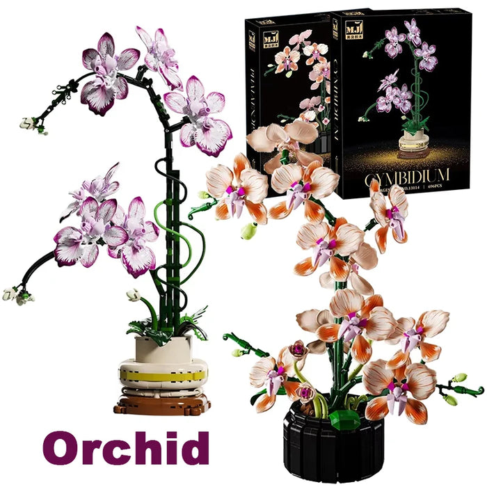 Creative Orchid Bouquet Building Blocks – LEGO-Compatible Flower Pot, Home Desk Decor, Gift for Girls & Adults, Ages 14+