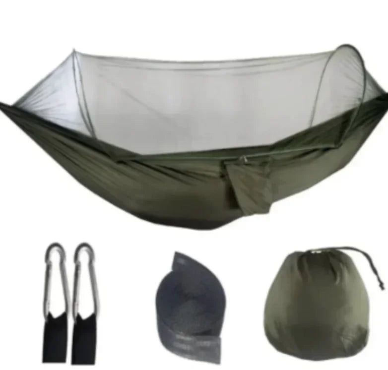 Outdoor Camping Hammock with Integrated Mosquito Net – Nylon Hanging Bed for Leisure & Travel