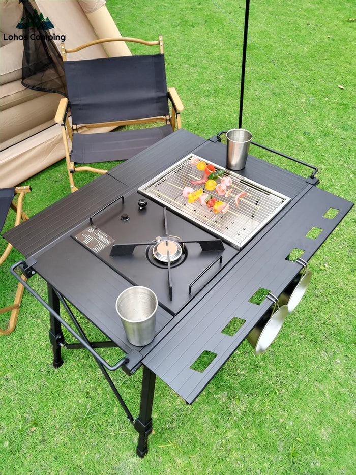 Lohas Camping Folding IGT Table System – Lightweight Aluminum Alloy Backpack Table with Stove, Grate, Extension & Lamp Holder Options
