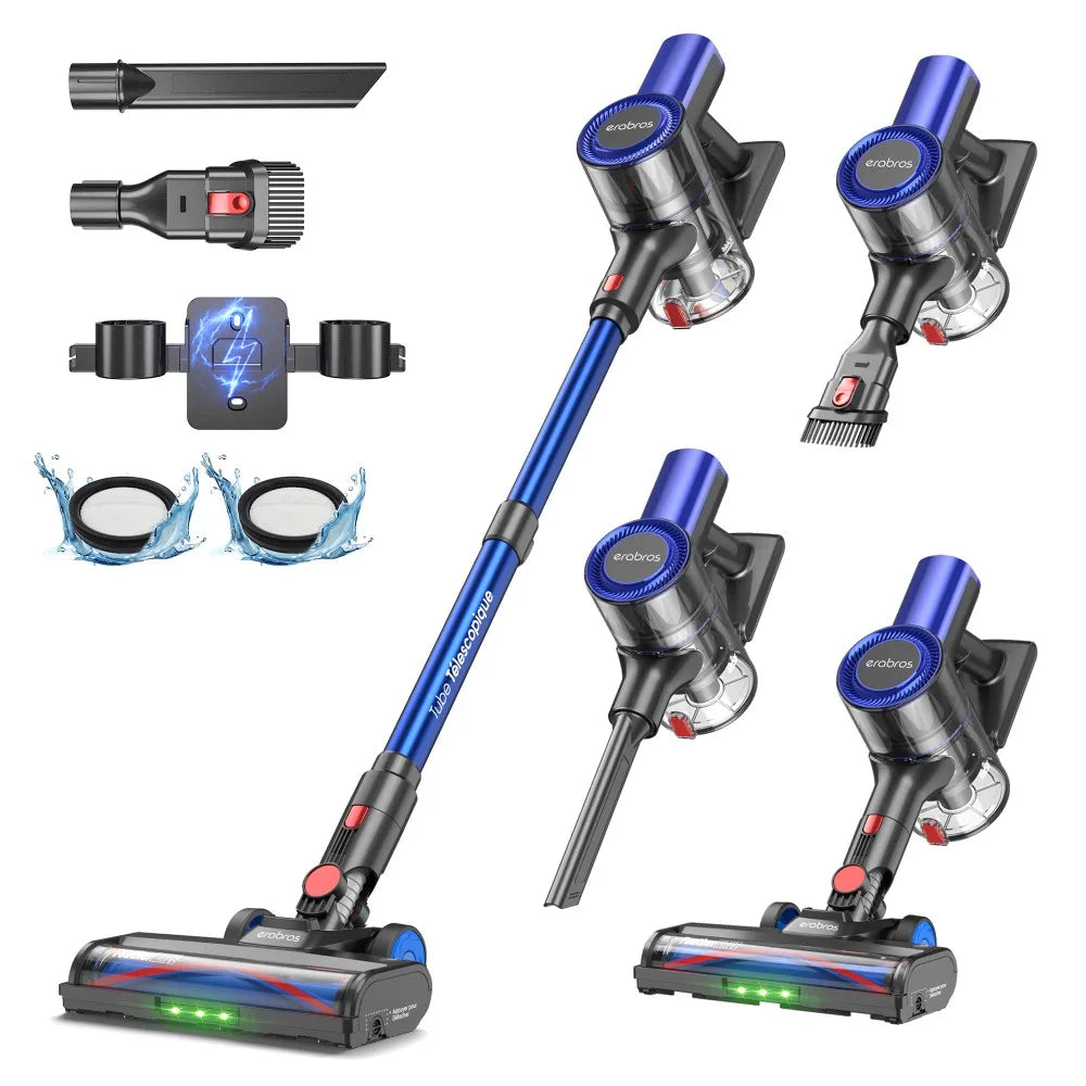Erabros EV2 Cordless Vacuum Cleaner – 450W, 55Kpa Suction, HEPA Filter, LCD Display, 30-59 Min Battery, Floor & Carpet, EU Plug