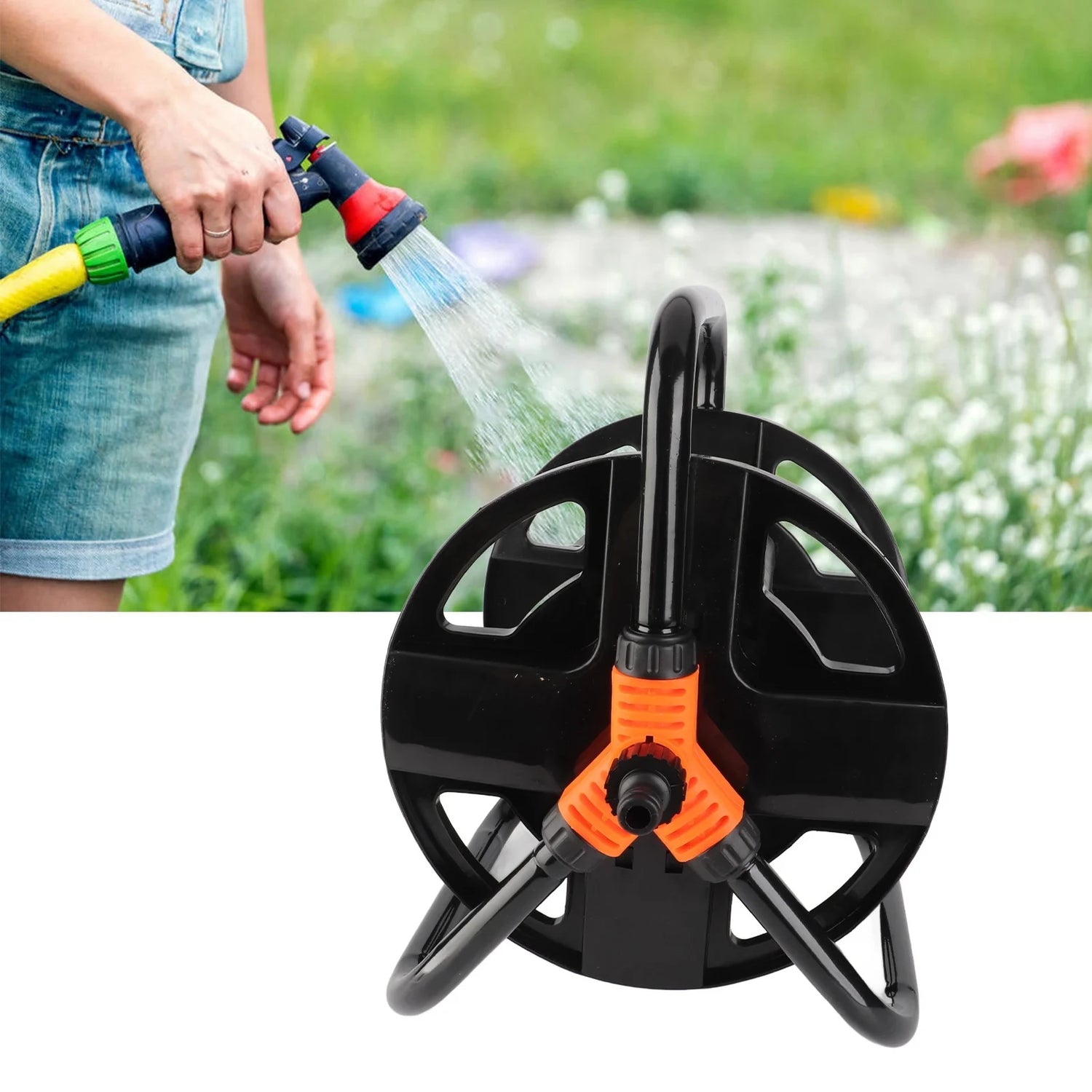 Portable Garden Hose Reel – DIY Single-Arm Pipe Coiler & Storage Rack, Wall-Mountable, Black