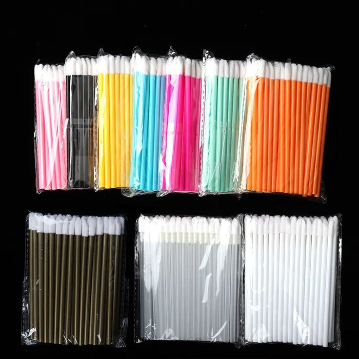 myaokue-up Disposable Lip Brush Wand Set – 50 Pcs, Nylon, Hollow Lip Gloss & Lipstick Applicator, Black / Pink / White / Rose