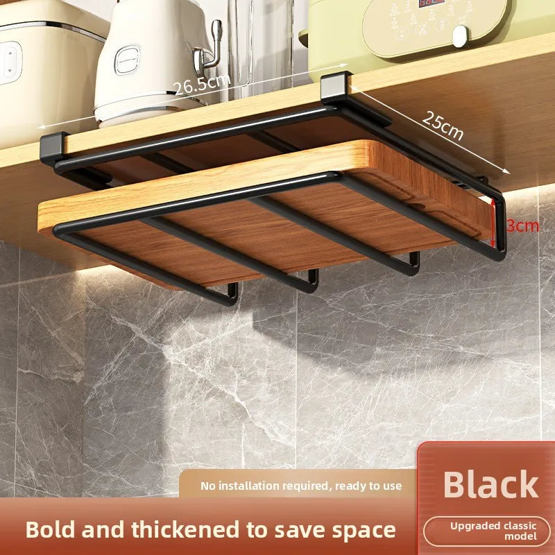 Stainless Steel Under-Cabinet Double-Layer Kitchen Hanging Rack – Paper Towel Holder & Cutting Board Storage