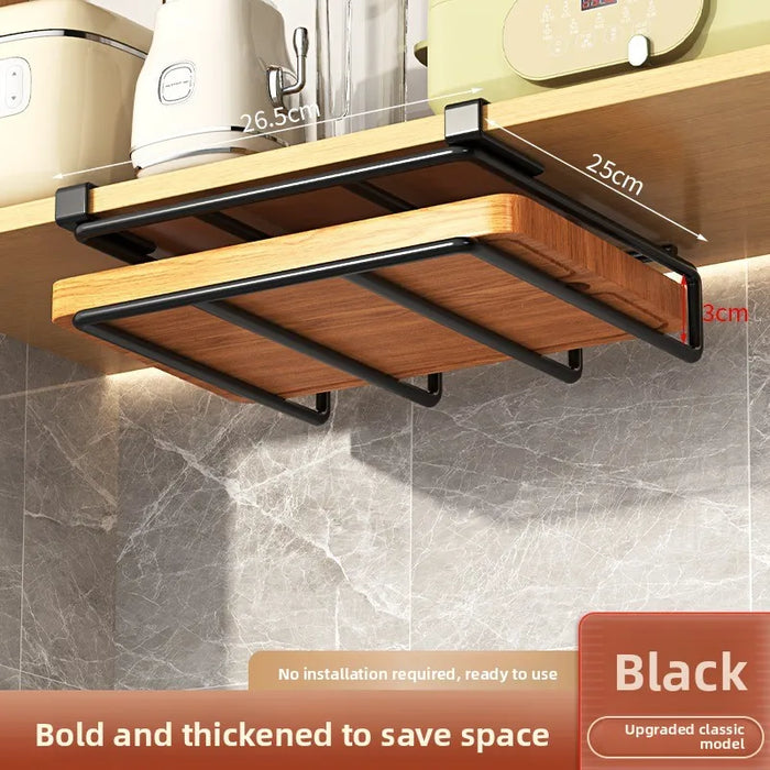 Stainless Steel Under-Cabinet Double-Layer Kitchen Hanging Rack – Paper Towel Holder & Cutting Board Storage