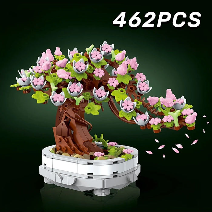 Cherry Blossom Bonsai Building Blocks – 462 Pieces, LEGO-Compatible Flower Tree Pot, DIY Home Decor, Ages 6-12