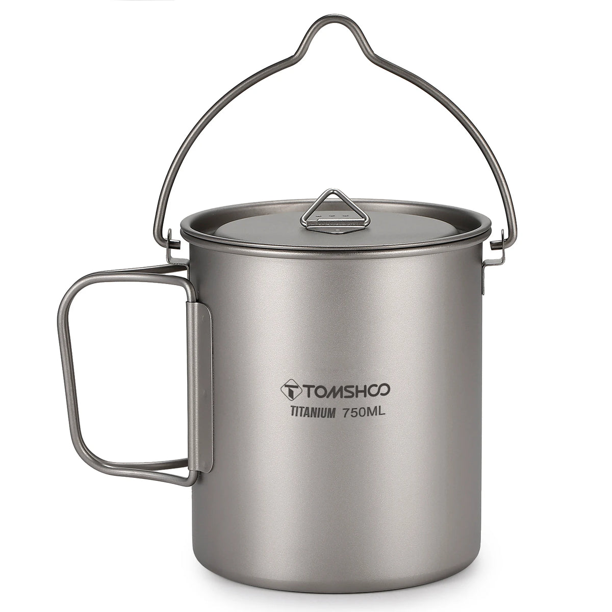 TOMSHOO Ultralight Titanium Camping Cookware Set – 750ml Pot, 450ml Mug with Lid & Folding Spork for Outdoor Backpacking