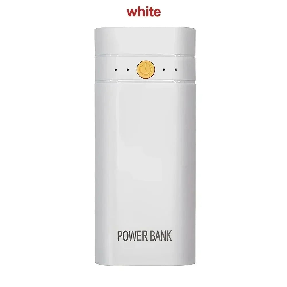 DIY Power Bank Case – 2x 18650 Batteries, 6000mAh, USB-C + USB-A, 5V/2A Input & Output, Portable Charger Shell, Black/White – Batteries Not Included