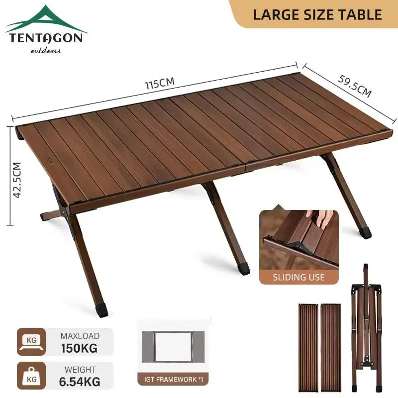 Hispeed Folding Outdoor IGT Camping Table – Portable Wood Table with Gas Stove, BBQ Grill & Picnic Options, Medium & Large
