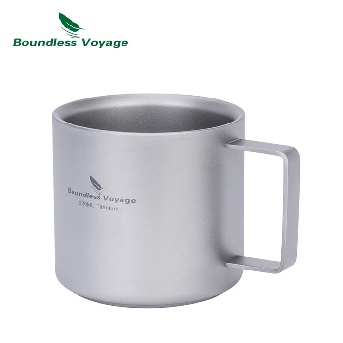 Boundless Voyage Titanium Double Wall Camping Coffee Cup – 220ml Lightweight Outdoor Mug, Food-Safe (Ti3052D)