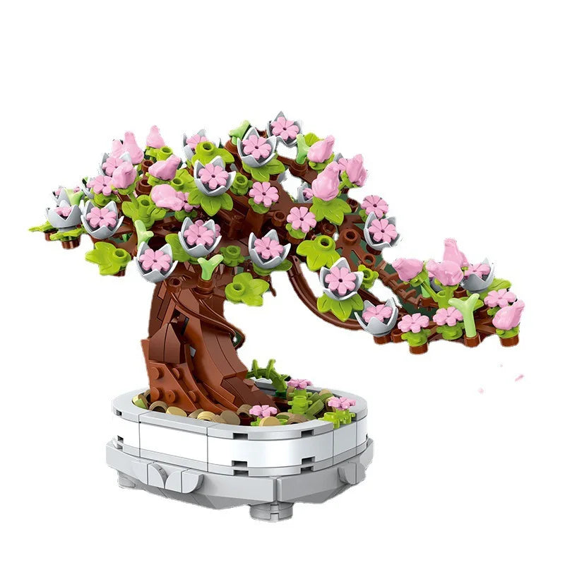 Cherry Blossom Bonsai Building Blocks – 462 Pieces, LEGO-Compatible Flower Tree Pot, DIY Home Decor, Ages 6-12