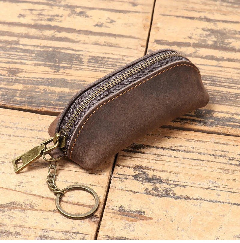 Genuine Leather Coin Purse Vintage Zipper Clutch Wallet Retro Credit Card Holder Card Case Women's Key Holder Organizer Pouch