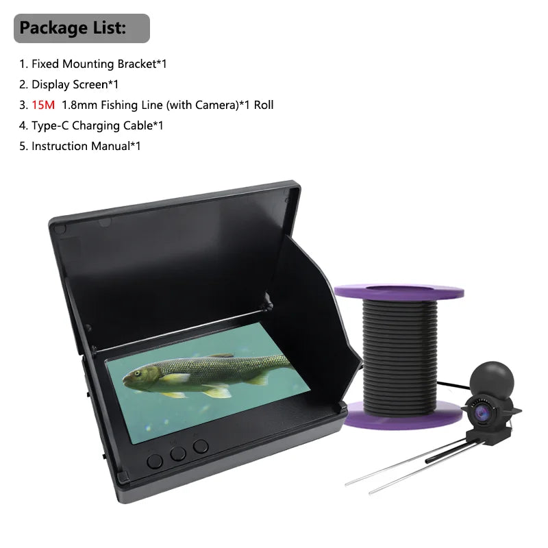 Dodosee Underwater Fishing Camera – 1080P, 4.3" LCD, 220°, 12 Night Vision LEDs, 5000mAh, 15M/20M/30M/50M Cable, Fish Finder