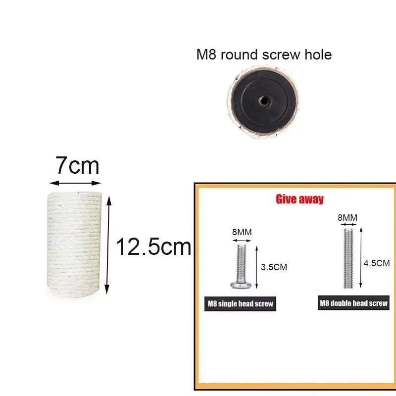 Cat Scratching Post Replacement, Sisal & Natural Paper, 12.5 / 25 / 30 / 38 / 50cm x 7cm, M8 Screw, DIY Cat Tree & Climbing Frame