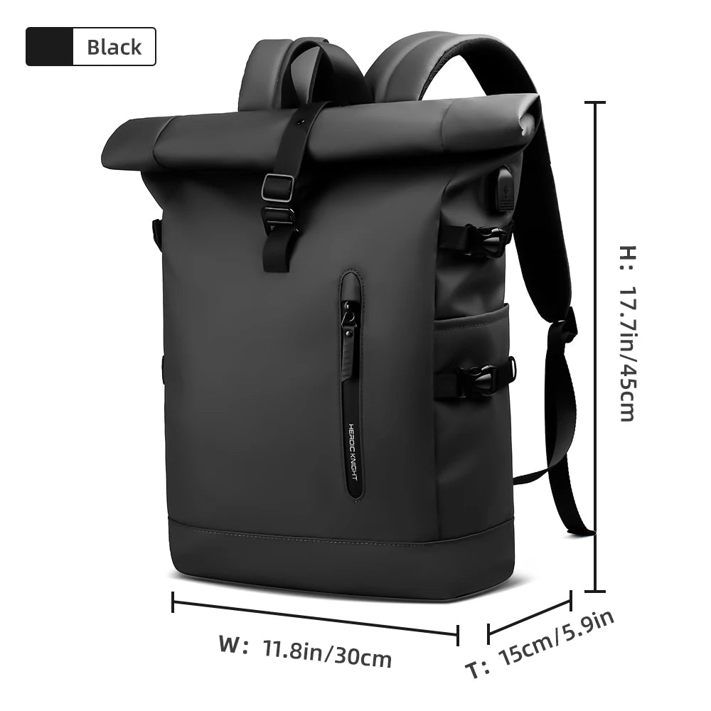 HK Expandable Travel Backpack – 20–35L, 15.6" Laptop, Waterproof Oxford, USB Port, Roll-Top Buckle, Breathable Back Panel, Unisex, 6 Colors