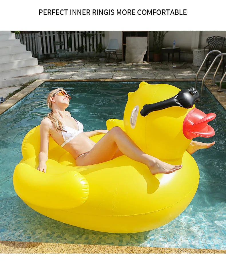 Giant Duck Inflatable Pool Float – Thickened Air Mattress Water Lounge Chair, for Swimming Pool & Beach Party, Yellow