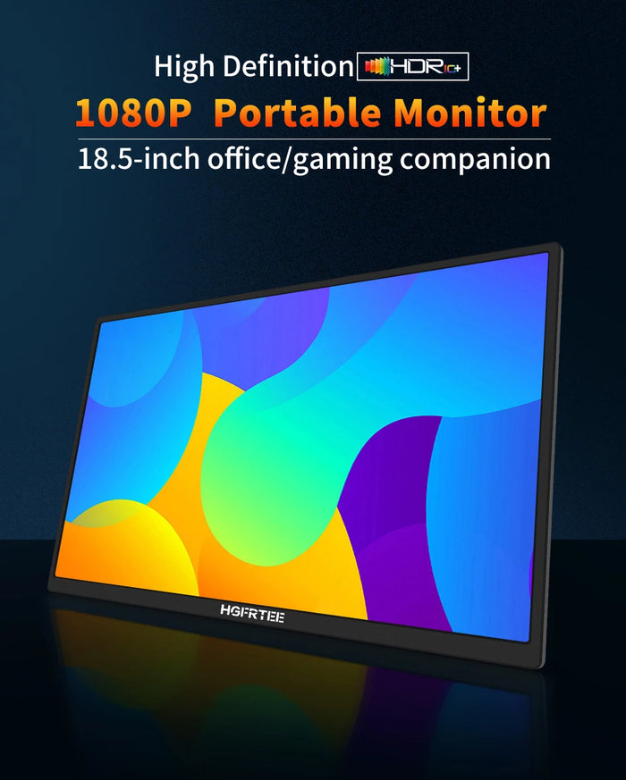 HGFRTEE 18.5 Portable Monitor – 1920x1080, IPS, 120Hz, HDR10, 100% sRGB, 300 nit, 178°, 3ms, AMD FreeSync, Built-in Speakers, HDMI + USB-C, Matte Screen