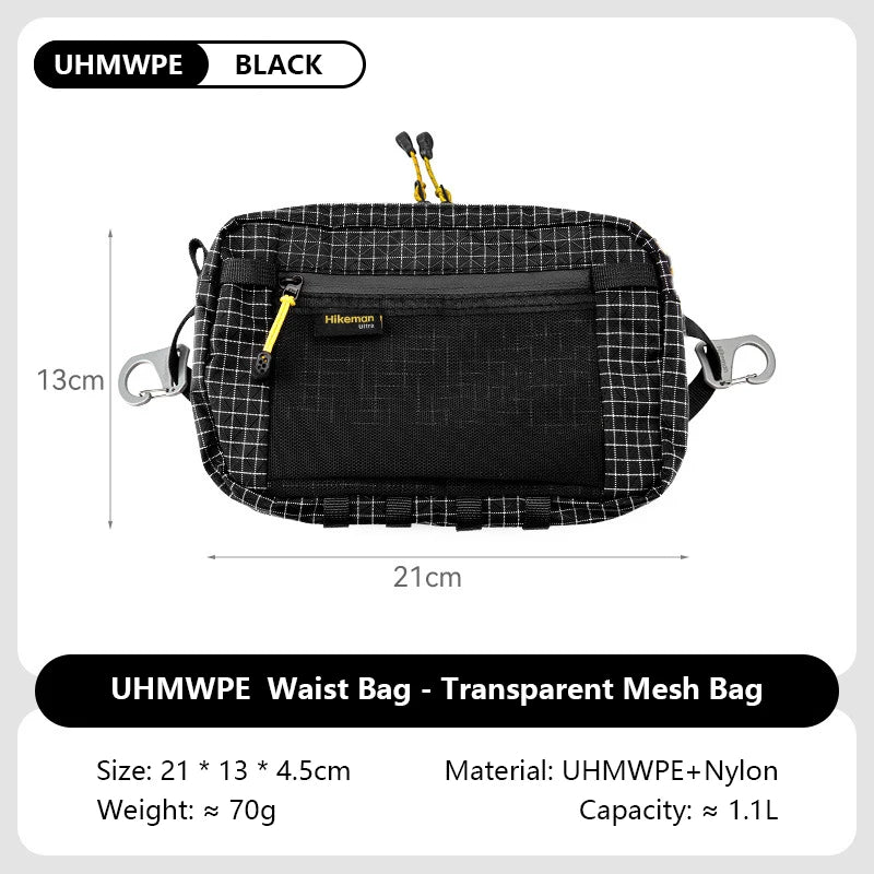 HIKEMAN Dyneema Waist Pack – 1.1L, Ultralight, Waterproof Nylon, Multi-Pocket, for Cycling, Running, Hiking & Camping, Multiple Colors