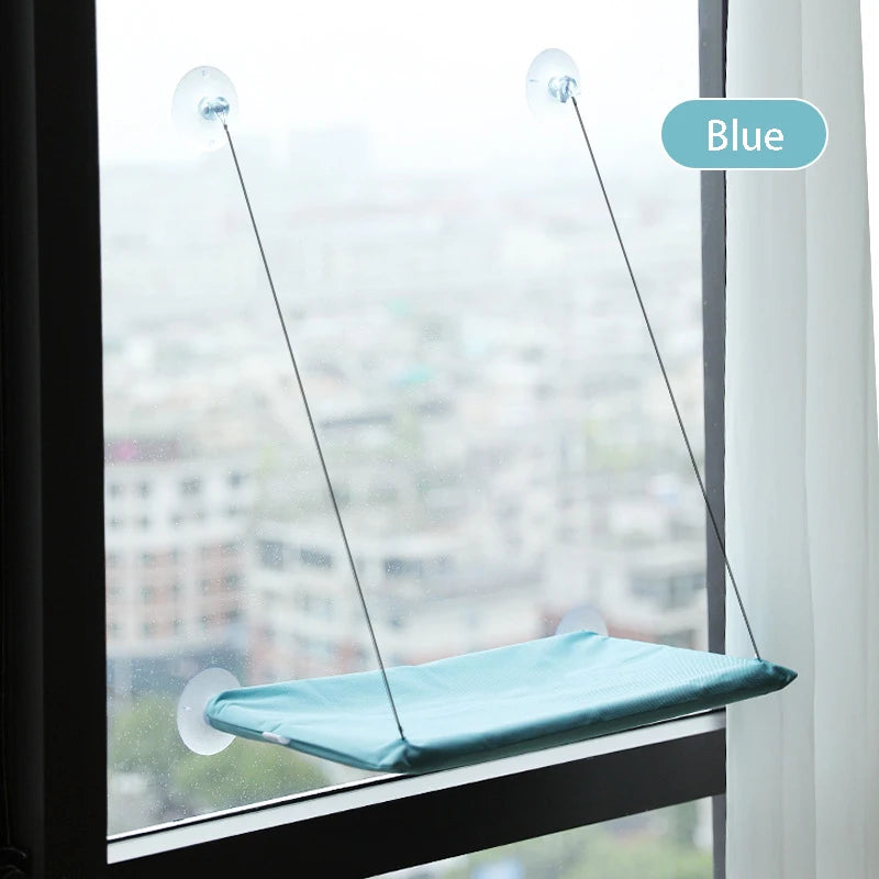 Window Mounted Cat Hammock, Suction Cup Hanging Bed, 55x32cm, Up to 15kg, Removable Washable Blanket, 7 Colors