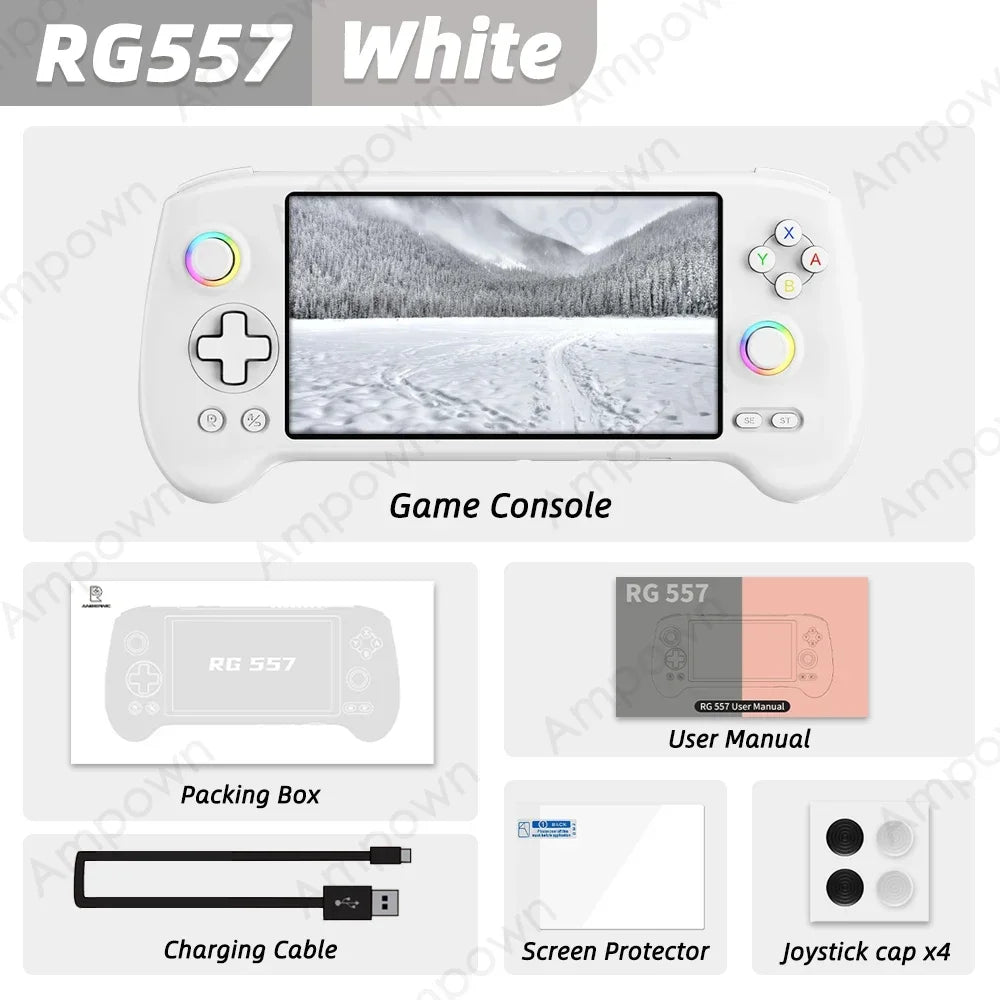 Anbernic RG557 Handheld Game Console – 5.48 AMOLED 1080p, 12GB RAM, 256GB, Dimensity 8300, Android 14, Wi-Fi 6E, 5500mAh, 4,000+ Games