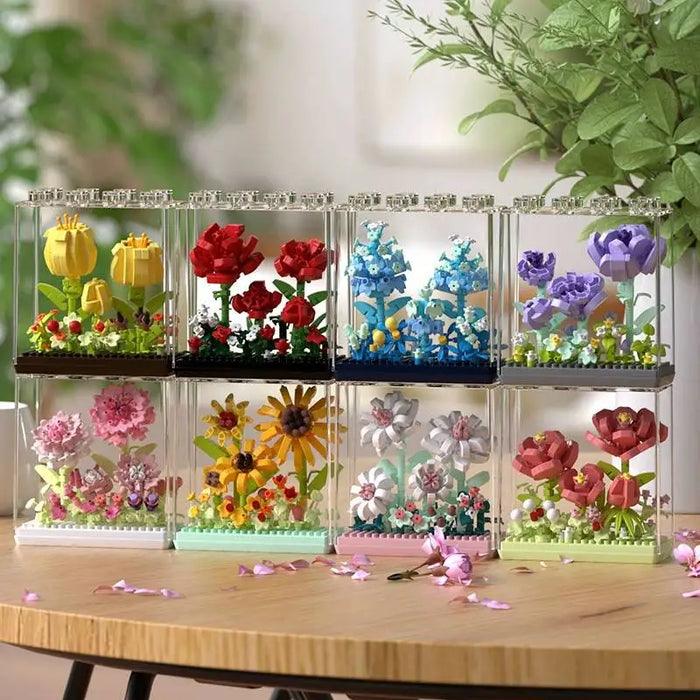 Flower Bouquet Building Blocks – Rose, Tulip & Rainbow Designs, LEGO-Compatible Mini Potted Ornament, Girls Gift, Ages 14+