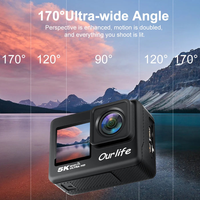 OURLIFE MTR60 / MTR60 Pro 5K Action Camera – 4K 60fps, 25MP+, EIS, 2" Touch Screen, 170°, 30M Waterproof, WiFi, Remote, up to 256GB