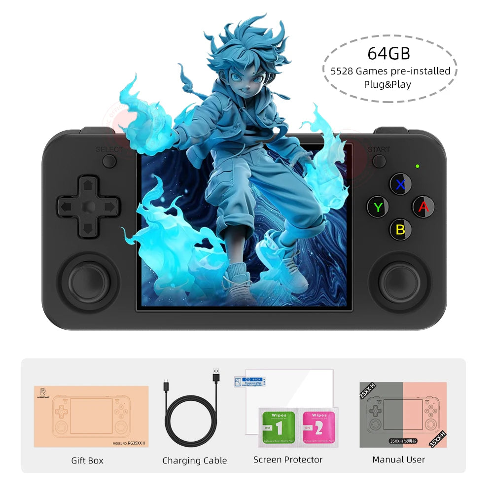 Anbernic RG35XX H Handheld Game Console – 3.5 IPS Screen, 5,000–8,000+ Games, 64GB/128GB, Wi-Fi, Bluetooth, HDMI, Linux, 3300mAh