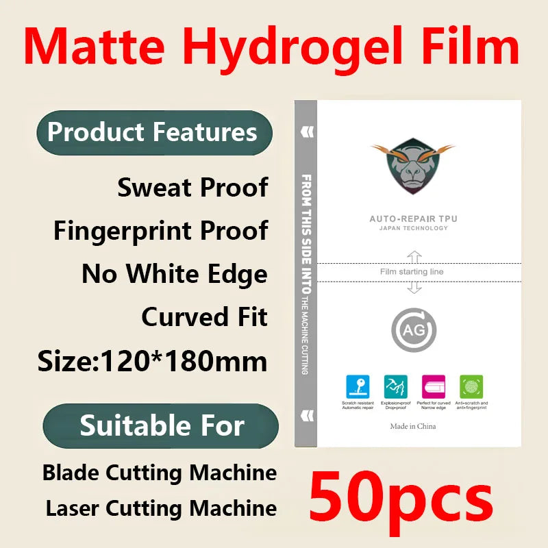 Universal Hydrogel Screen Protector Film – 50 Pcs, Clear / Matte / Privacy Matte (Anti-Spy), Anti-Scratch, Anti-Fingerprint, HD, Flexible TPU, for Phone Screen Cutting Machine – Cutting Required