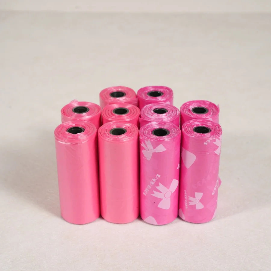 Dog Poop Bags, 8 Rolls / 120 Bags, High Quality Polyethylene, Eco-Friendly No Packaging, 5 Colors