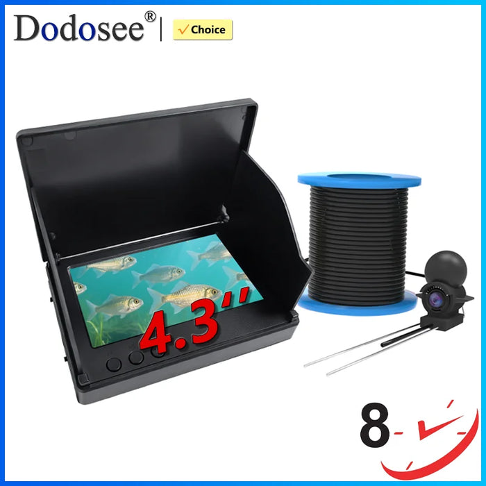 Dodosee Underwater Fishing Camera – 1080P, 4.3" LCD, 220°, 12 Night Vision LEDs, 5000mAh, 15M/20M/30M/50M Cable, Fish Finder