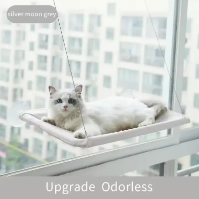 Window Mounted Cat Hammock, Suction Cup Hanging Bed, 55x32cm, Up to 15kg, Removable Washable Blanket, 7 Colors