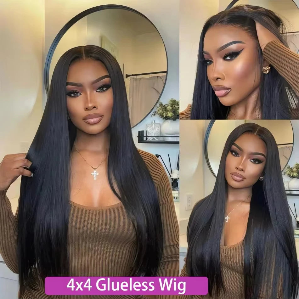 5x5 4x4 glue Free Wig Ready for Wears, Brazilian Human hair, with lace front Closure, Prepiled, for Black Women
