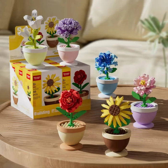 Sunflower Building Block Flower Bouquet – Mini ABS Potted Plant Toy, Floral Desk Decoration, Gift for Girls & Kids, Ages 3+