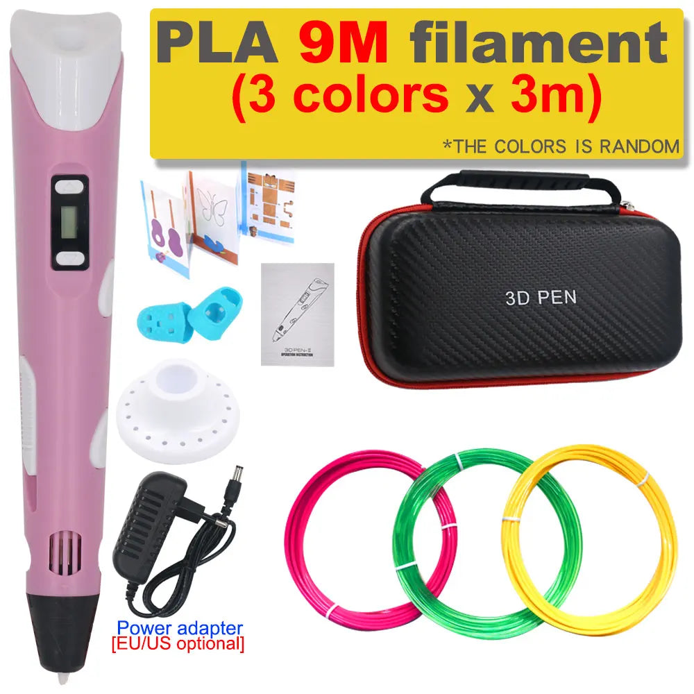 AEVYVKV 3D Printing Pen with PLA Filament – DIY Drawing Pen with Travel Case & Power Adapter, 9M to 200M PLA, EU / US Plug