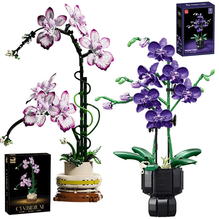 Cymbidium Orchid Flower Building Blocks – 619 to 866 Pieces, LEGO-Compatible Potted Plant, DIY Home Decor, Valentine's Gift, Ages 14+