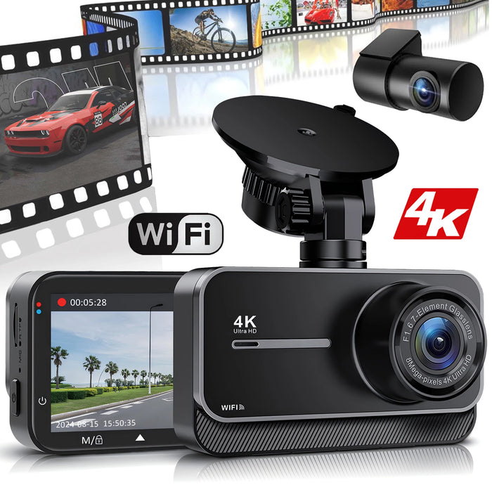 4K Dual Dashcam – Sony IMX335, F1.6, 170°, WiFi, Night Vision, 24H Parking Mode, Loop Recording, up to 256GB SD, Front & Rear
