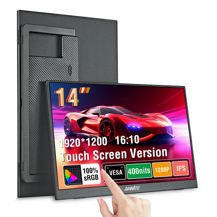ANMITE 14 Portable Monitor – 1920x1200, IPS, 60Hz, 400 nit, 100% sRGB, HDR10, 178°, AMD FreeSync, Built-in Speakers, Mini HDMI + USB-C, VESA – Touch or Non-Touch