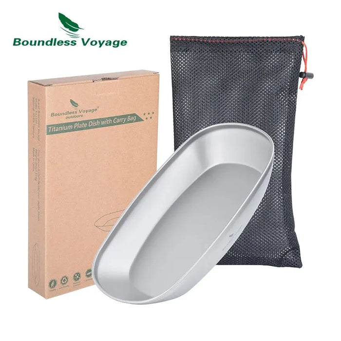 Boundless Voyage Ultralight Titanium Dinner Plate & Pan – Reusable Outdoor Dish with Carry Bag, Small & Large