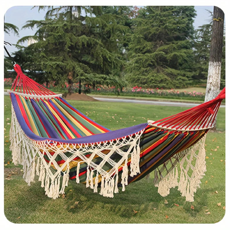 Bohemian Double Hammock for 2 – Heavy Duty Rope Outdoor Hammock with Tassels & Carry Bag