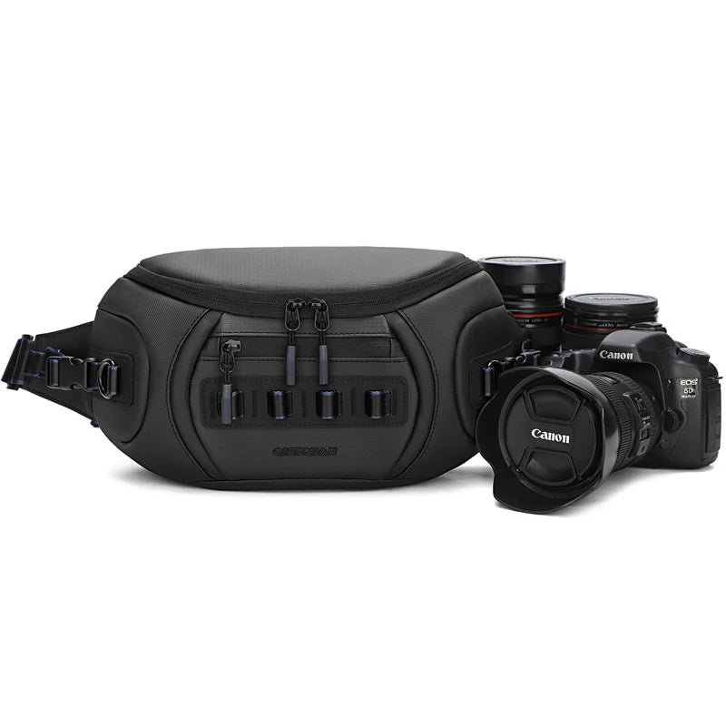 QISEMIAN Water-Resistant Camera Bag – Fits 1 Camera & 2 Lenses, Compatible with DSLR, Mirrorless & Point-and-Shoot Cameras, with Strap