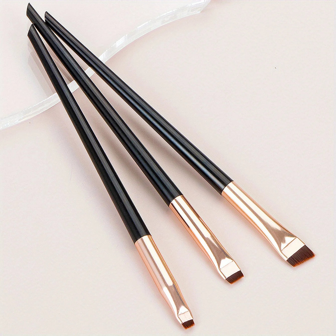 Makeup Brush Set – Blade Eyeliner, Oblique Eyebrow & Ultra-Thin Eye Shadow Brushes, Wool Fiber Wooden Handle, Set of 3 or 4, Multiple Colors